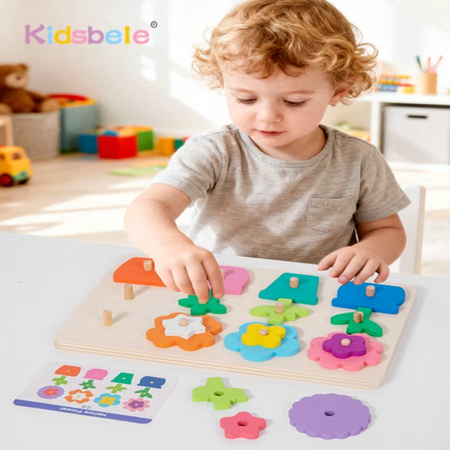 Kids Educational Game 3 - Montessori diy flor de madeira quebra-cabeça