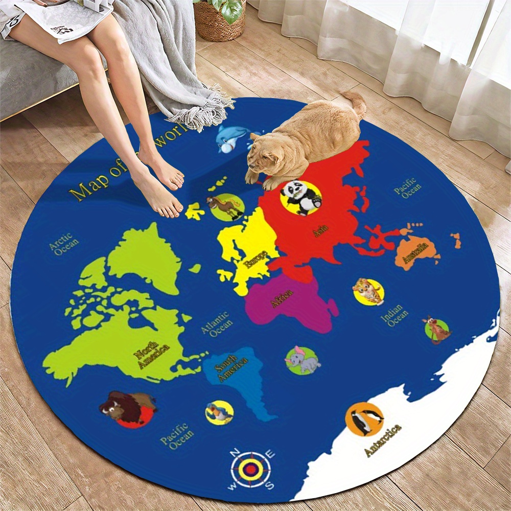 Kids Education Room - Tapete Redondo Mapa Mundial de Flanela