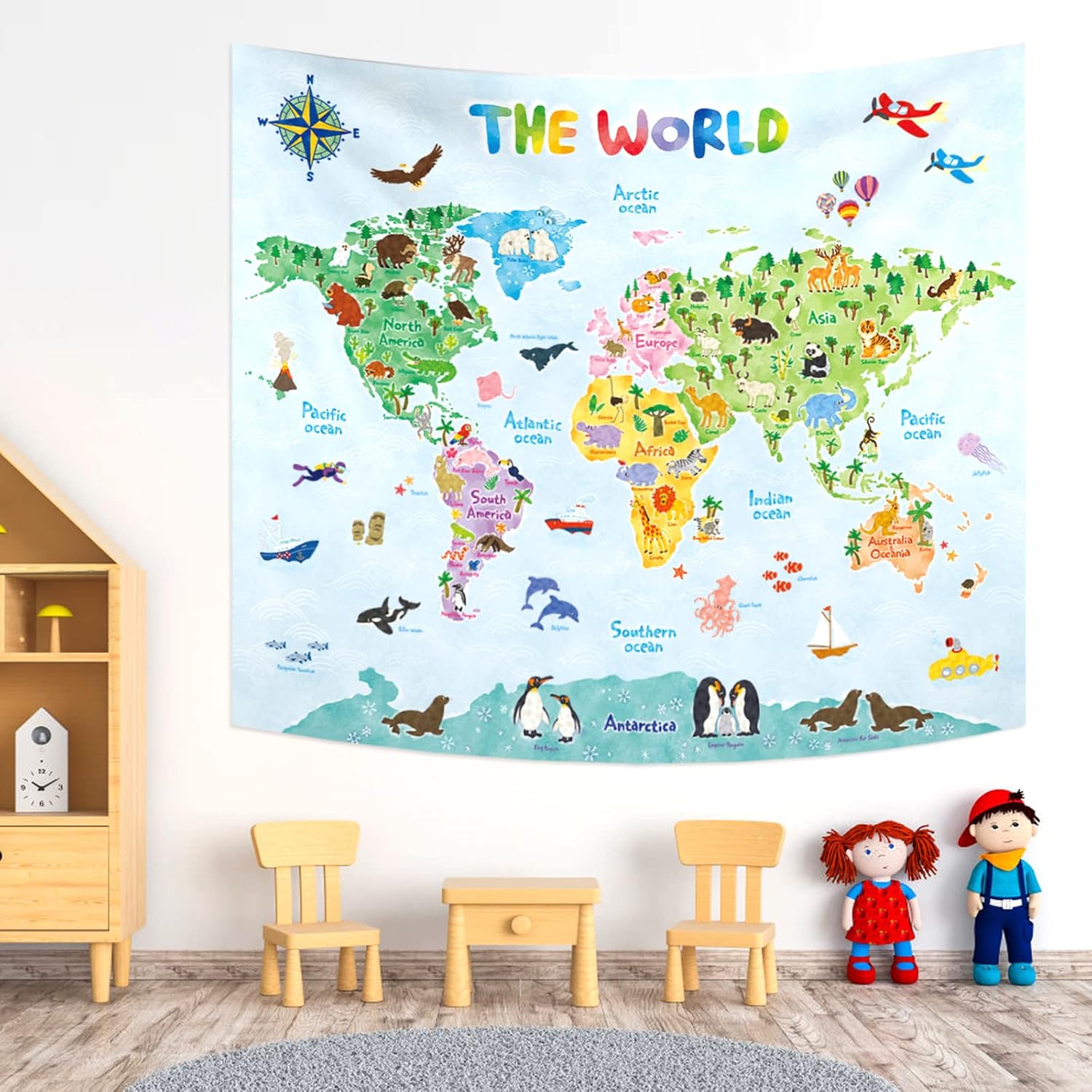 Crianças mapa do mundo tapeçar - Kids Education Room avaliação e preço