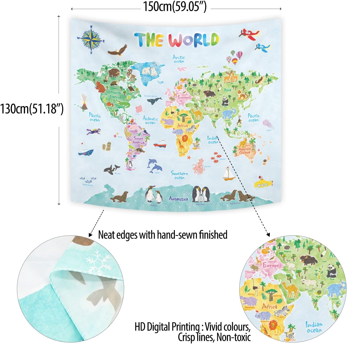 Crianças mapa do mundo tapeçar - Kids Education Room avaliação e preço